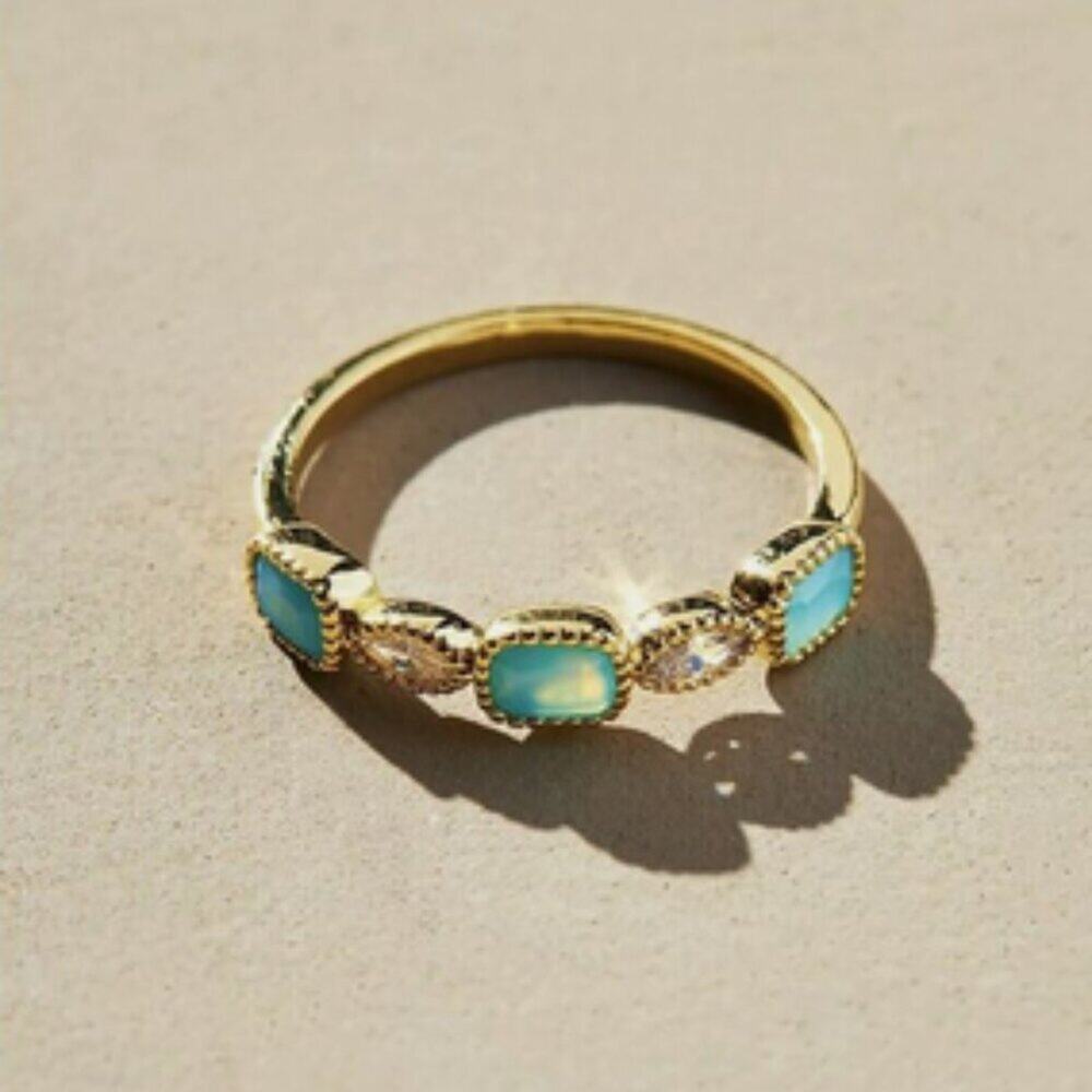 Anthropologie Turquoise square and oval gemstone ring Gold over Brass Size 7 NWT
